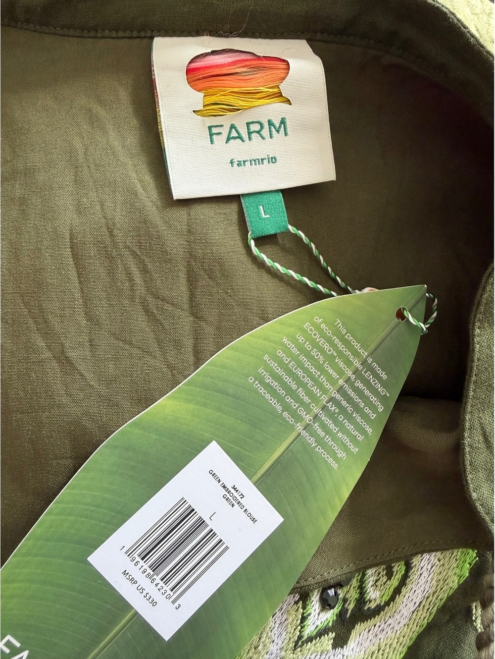 FARM RIO Embroidered Linen-Blend Blouse NWT Large - Picture 7 of 8